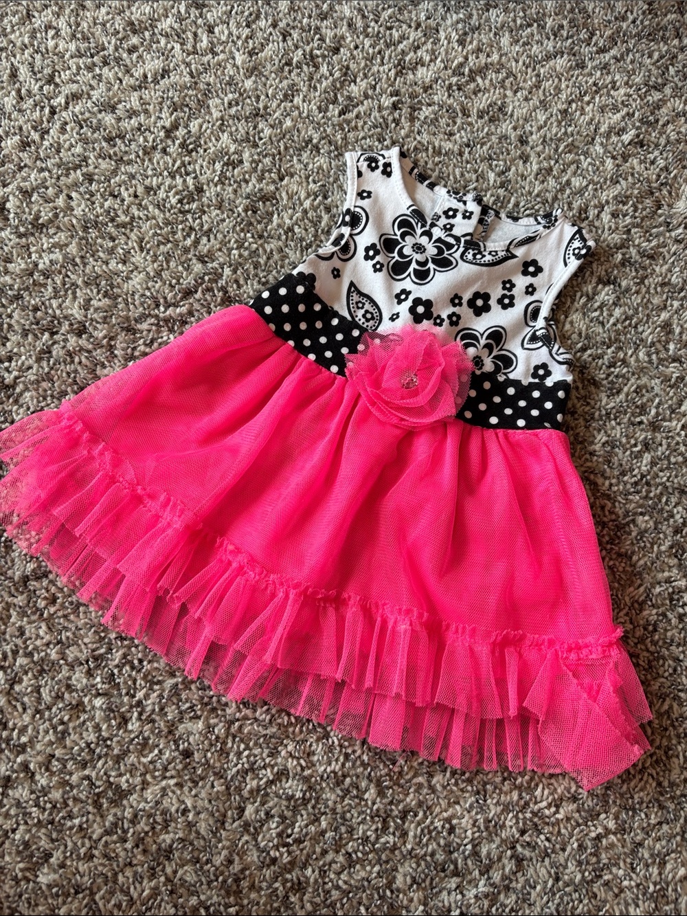 Youngland Black & Hot Pink Floral Tulle Dress